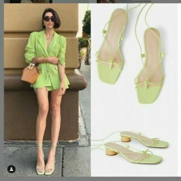 ZARA GREEN HEELED STRAPPY SANDALS - Picture 1 of 12